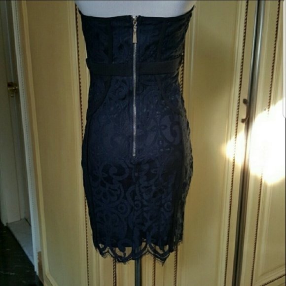 NWT Xtaren Navy tubetop  lace dress silver zipper women's size Medium (108) - Picture 5 of 6